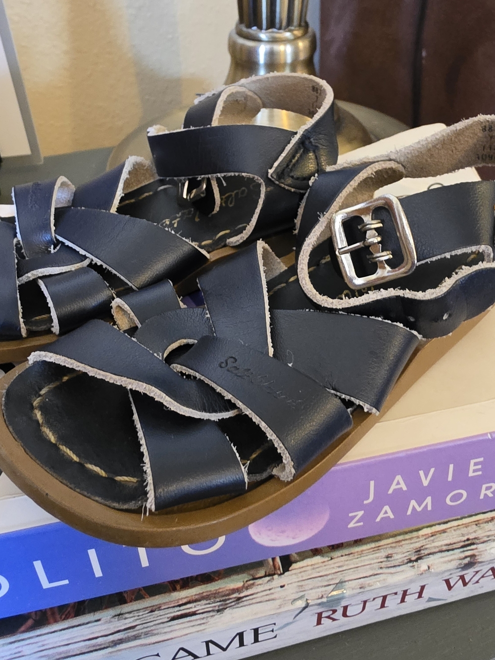 Salt Water Sandals Navy Leather Kids Buckle Sandals